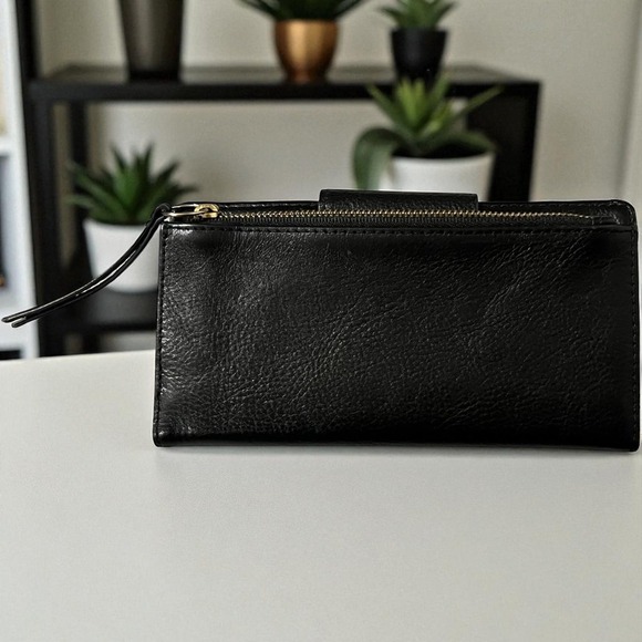 Fossil‎ Black Leather Clutch Wallet Wristlet Zip Around Coin Purse Women - Picture 2 of 10